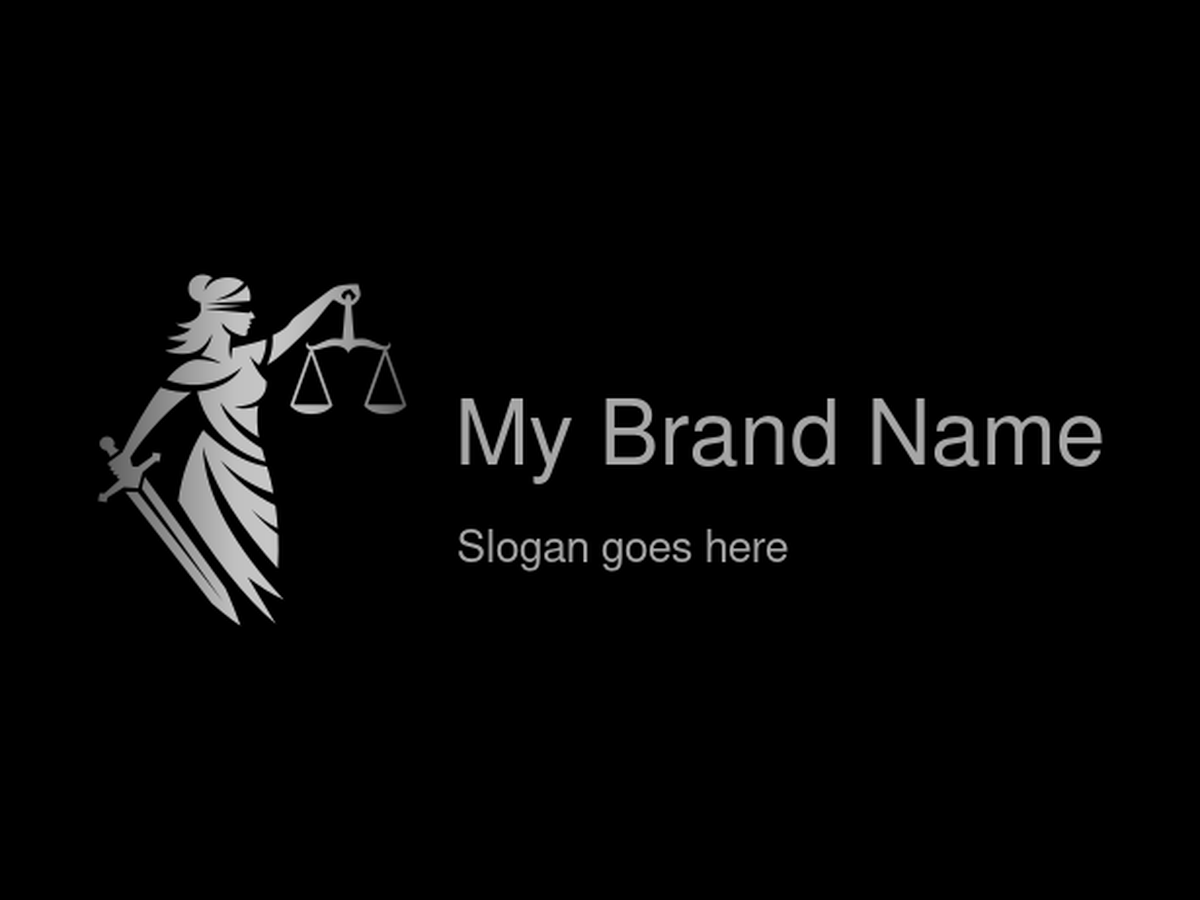 Sleek Silver Lady Justice with Scales and Sword Logo Design for Modern Legal and Justice Brands